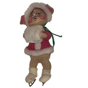 Annalee Vintage 90s Skater Bunny Pink With Fur Muff Winter Decor Collectible